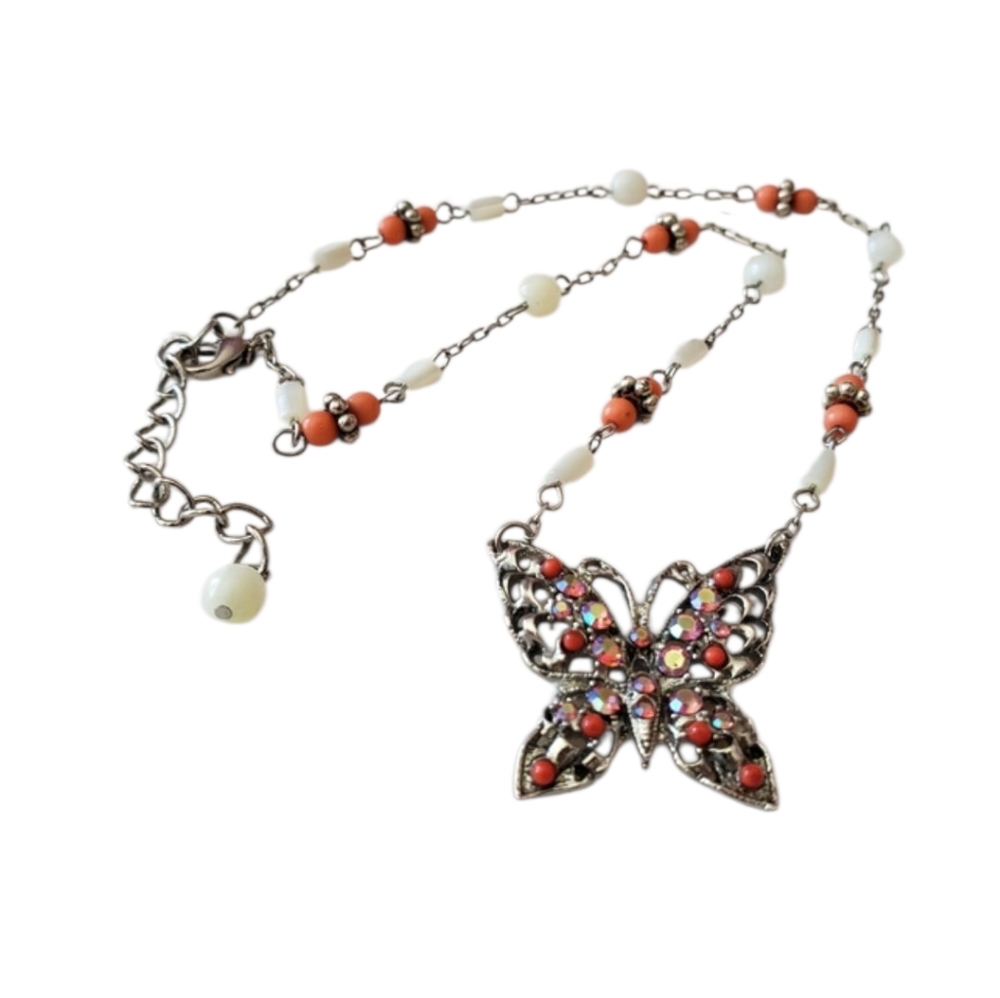 Vintage beaded and butterfly Necklace